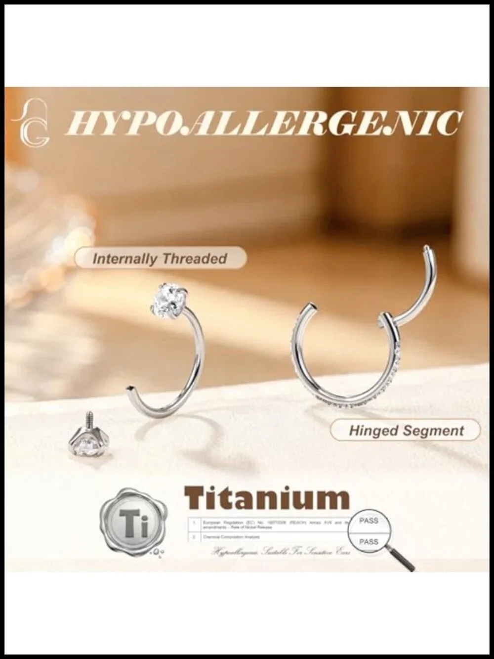 2-in-1 G23 Solid Titanium Nose Rings Set 20G 6mm 8mm Hypoallergenic